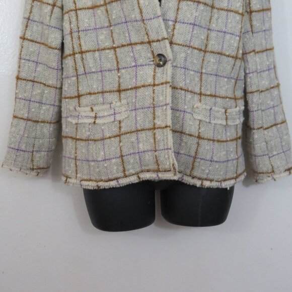 Isabel Marant Etoile size 40 Lyra Grid Plaid Jacket Wool Blend One Button Gray - Picture 4 of 9